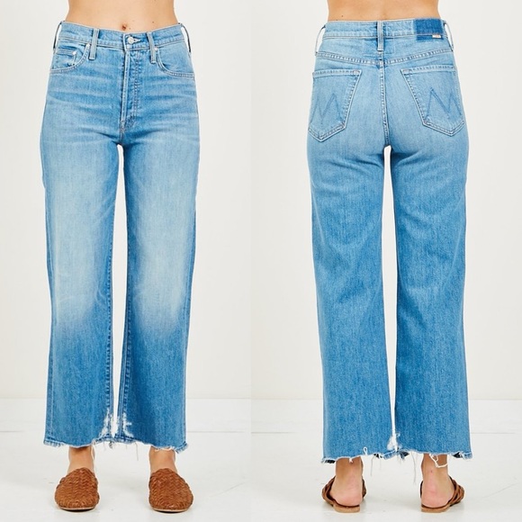 Mother Superior The Rambler Ankle Chew Post No Bills Blue Wide Leg Crop Jeans - Picture 5 of 17